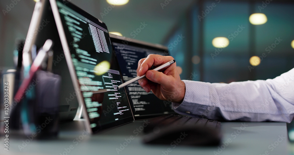 Poster Programmer Or Coder At Office Desk