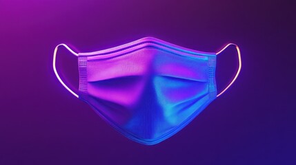 Glowing face mask, purple background, healthcare, prevention