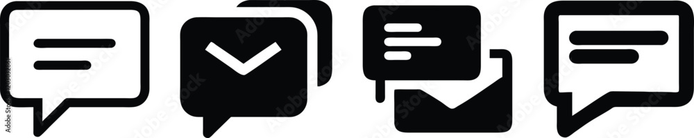 Poster message icon set, mobile notification message sign, vector illustration line art.