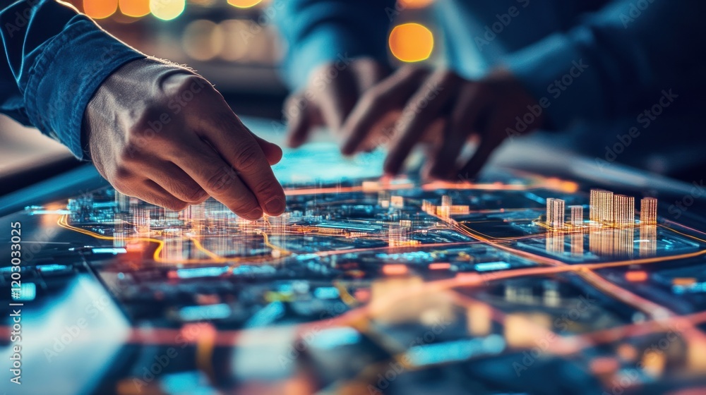 Poster Hands Interact With Interactive City Map Display