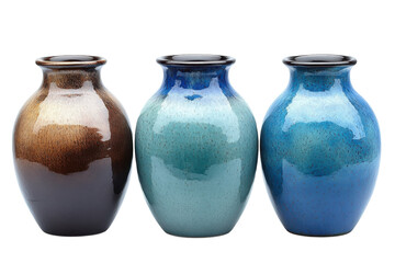Decorative pottery collection featuring unique glaze colors and finishes from a craft studio