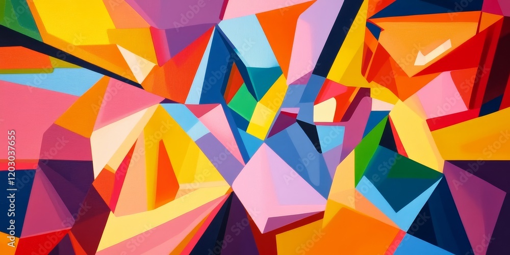Poster A background filled with energetic geometric forms that are constantly shifting creates an abstract setting rich in dynamic shapes and visual interest.