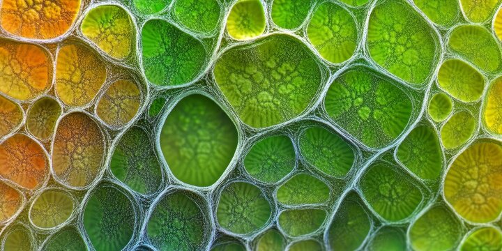 Microscopic view of fern prothallium, showcasing intricate plant cells in vibrant detail. This fern prothallium image highlights the unique structure of plant cells under magnification.