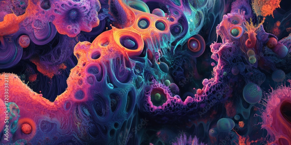 Poster Surreal abstract colorful organism forms create a vibrant biology inspired background, showcasing the beauty of abstract colorful organism elements in a captivating visual display.