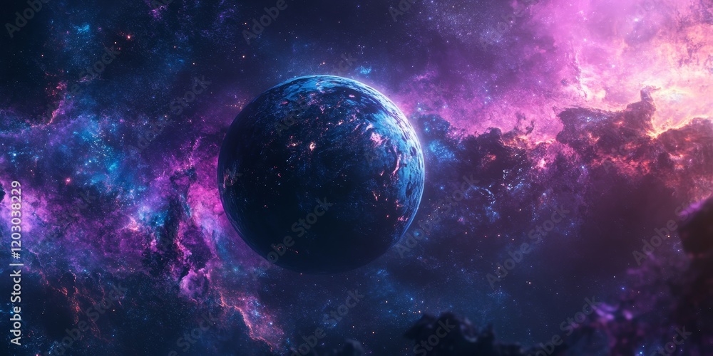 Poster abstract view of an alien planet in outer space, showcasing a sci fi universe. this design offers a 