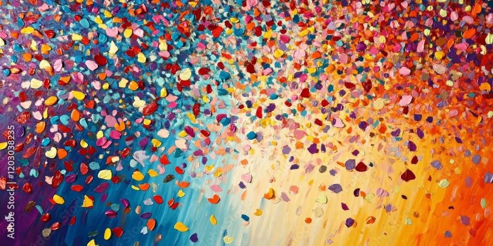 Poster colorful confetti drifts down from above against a vibrant backdrop, creating a lively and festive a