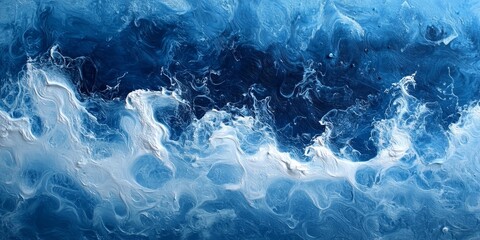 Obraz premium Vibrant blue deep sea water creates a captivating foaming background, showcasing the mesmerizing beauty of nature s blue deep sea scenery and its dynamic foaming effects.