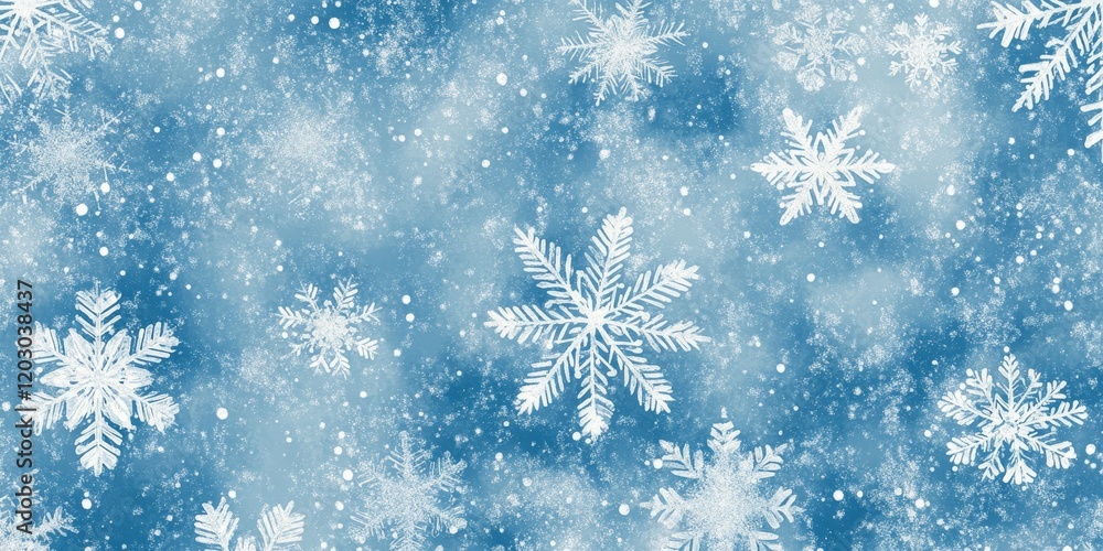 Aufkleber Winter snowflake design featuring a frosty blue and white snow scene, ideal for creating repeatable and tileable patterns. This winter snowflake imagery offers seamless decorative options.