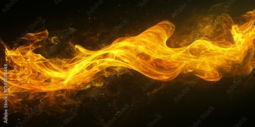 Aufkleber Vibrant yellow and orange flames create a stunning fire display against a dark backdrop. This abstract design showcases the dynamic movement of fire, emphasizing its glowing beauty and energy.