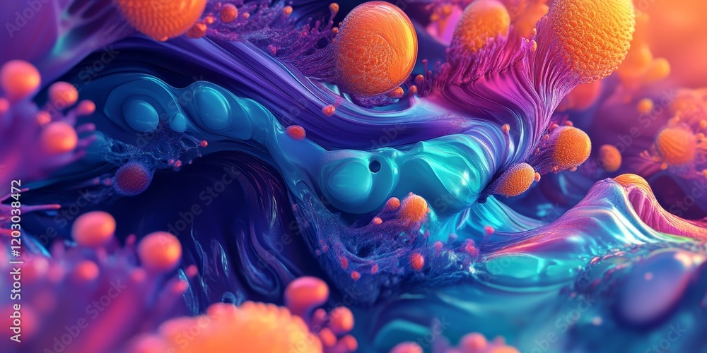 Poster surreal abstract colorful organism forms create a vibrant biology inspired background, showcasing th