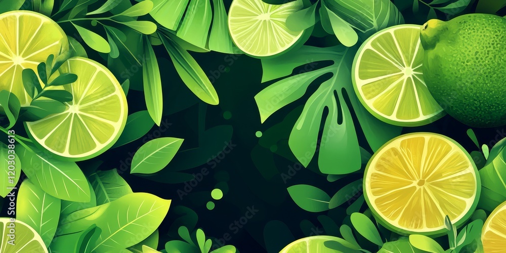 Poster vibrant lime and tropical green color palette background banner showcases creative artwork design, e