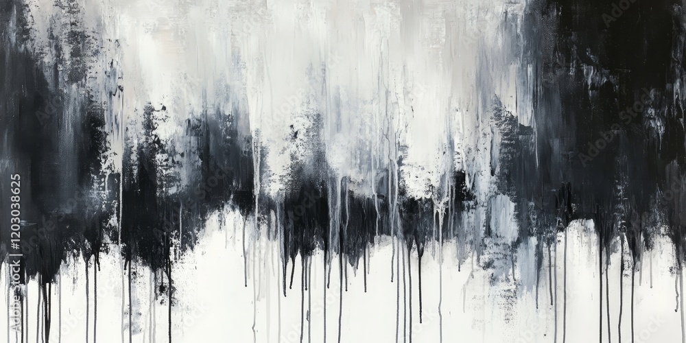 Aufkleber This artwork features an oil painting on canvas, showcasing abstract drips in shades of white, black, and gray that create a dynamic and modern visual experience.