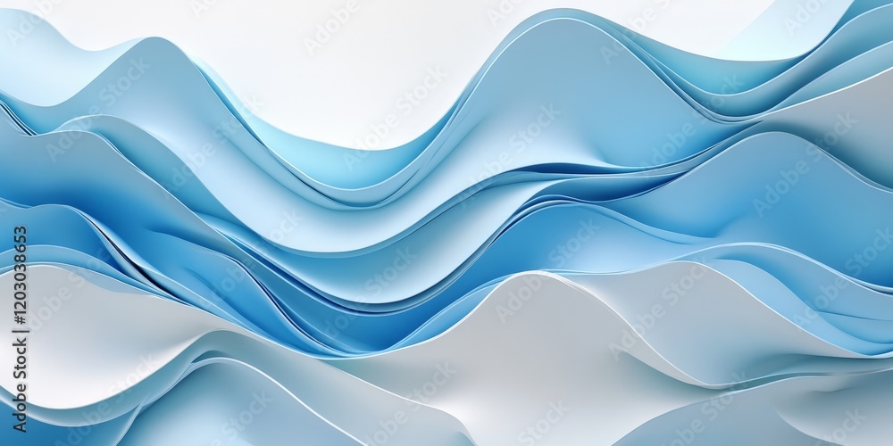 Fototapete undulating abstract backdrop featuring a blend of blue and white hues in a three dimensional style. 