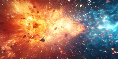 Abstract background featuring an explosion and flying debris, illustrating a powerful energy concept with dynamic movement and vibrant colors, enhancing the visual representation of energy.