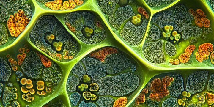 Microscopic view of fern prothallium, showcasing intricate plant cells in vibrant detail. This fern prothallium image highlights the unique structure of plant cells under magnification.
