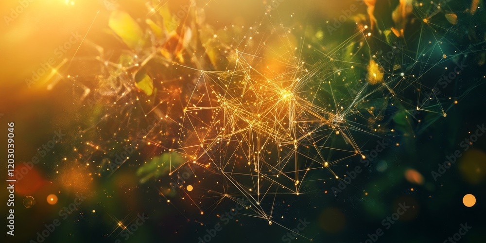 Aufkleber Scientific background featuring cyber space, machine learning, and artificial intelligence concepts illustrated with neural networks, triangles, and particles, showcasing the connection of math in