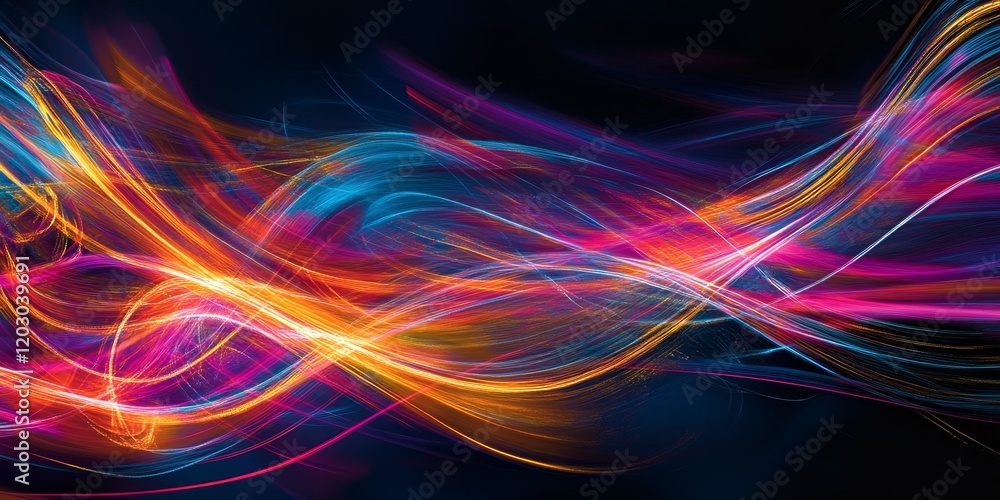 Poster An engaging abstract backdrop featuring striking and colorful trails of light, creating an eye catching visual experience with dynamic movement and energy.