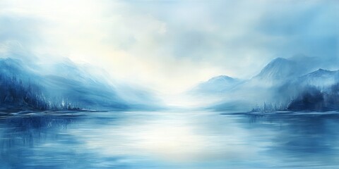 Fototapeta premium Tranquil blue landscape featuring serene waters and soft white elements, creating a harmonious blue landscape that evokes a sense of peace and beauty in nature.