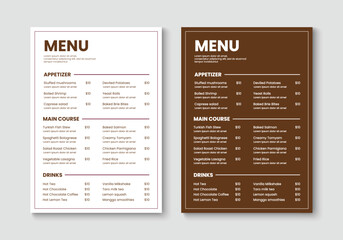 Fototapeta premium Minimalist restaurant menu layout design. Food and drink menu template. Vector