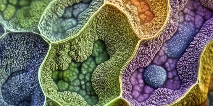 Microscopic view of fern prothallium, showcasing intricate plant cells in vibrant detail. This fern prothallium image highlights the unique structure of plant cells under magnification.
