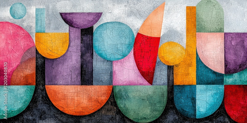 Poster vibrant abstract geometric design with colorful shapes and textures in an artistic composition for m