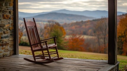 Rocking Chair Porch Autumn Mountain View