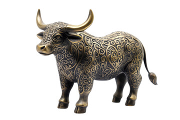 Obraz premium Beautifully crafted decorative bronze bull figurine with intricate detailing and lifelike features displayed against a plain background