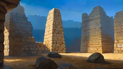 ゲーム背景　滅んだ古代文明遺跡神殿建物