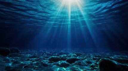 Fototapeta premium Ocean Depth: Sunbeams Illuminate Underwater Rocks
