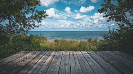 Wooden Deck Overlooking a Serene Ocean View