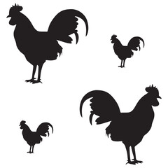 Rooster Silhouette, Rooster Vector Silhouette, Rooster cartoon Silhouette, Rooster illustration, Rooster icon Silhouette, Rooster Silhouette illustration