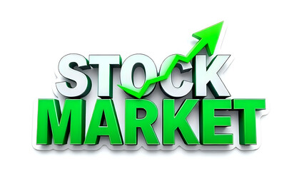 Large, stylized, 3D text rendering of the words "Stock Market". The words are composed of blocks in vibrant, cartoonish colors:  