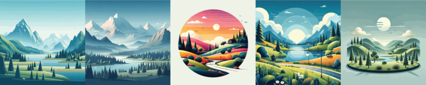 collection of beautiful realistic scenery vectors