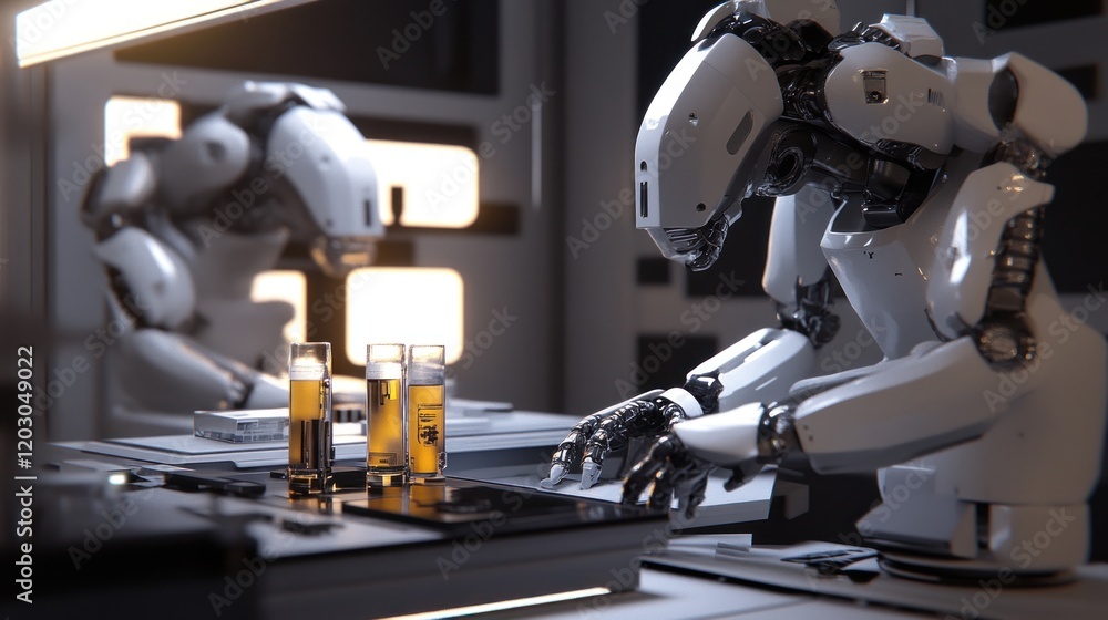 Poster Advanced Robots Working Together In A Futuristic Laboratory