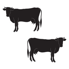 Cow Silhouette, Cow Vector Silhouette, Cow cartoon Silhouette, Cow illustration, Cow icon Silhouette, Cow Silhouette illustration