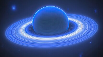 Glowing Blue Planet With Prominent Rings In Space
