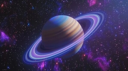 Glowing Ringed Planet In A Starry Galaxy