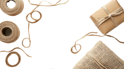 Ecological packing using natural ribbon on a white background. isolated background.