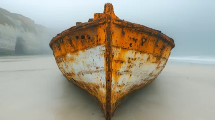 an ancient weathered ship wreck on a deserted beach ai 