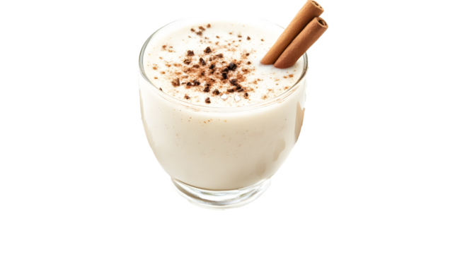 Eggnog with cinnamon stick isolated on a white background - Powered by Adobe