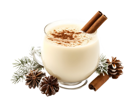 Eggnog with cinnamon stick isolated on a white background