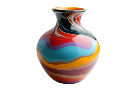 Colorful hand-blown glass vase showcasing vibrant swirls and unique design elements