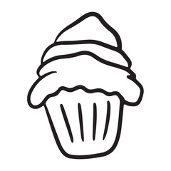 cupcake with cream Simple Black and White Hand Drawn