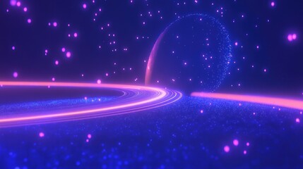 Obraz premium Glowing Planet Rings Cosmic Dust Nebula Space
