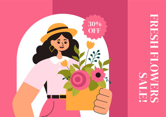 Gift Bouquet Creations by a Florist in Flat Cartoon Style for Social Media Background