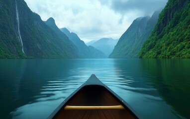 Obraz premium exotic destinations adventure. Secluded Fjords in Norway Kayak through quiet fjords, surrounded by towering cliffs and cascading waterfalls