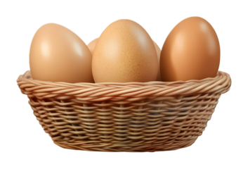Eggs in a basket isolated on a transparent background