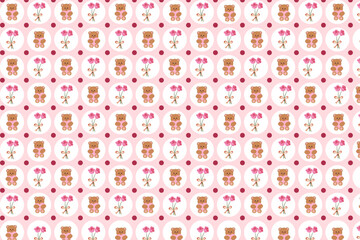 valentines day seamless pattern with rose and teddy bear. vector