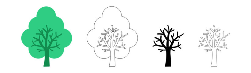 simple tree shape icon, tree silhouette, outlined tree, tree symbol