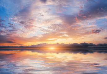 Panorama of sky background during sunset.